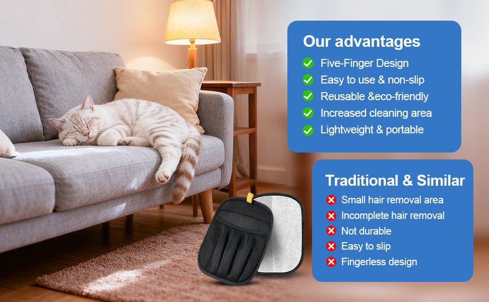 2Pcs Pet Hair Removal Gloves Cat & Dog, Electrostatic Reusable Remover Tool ( 30% Off )